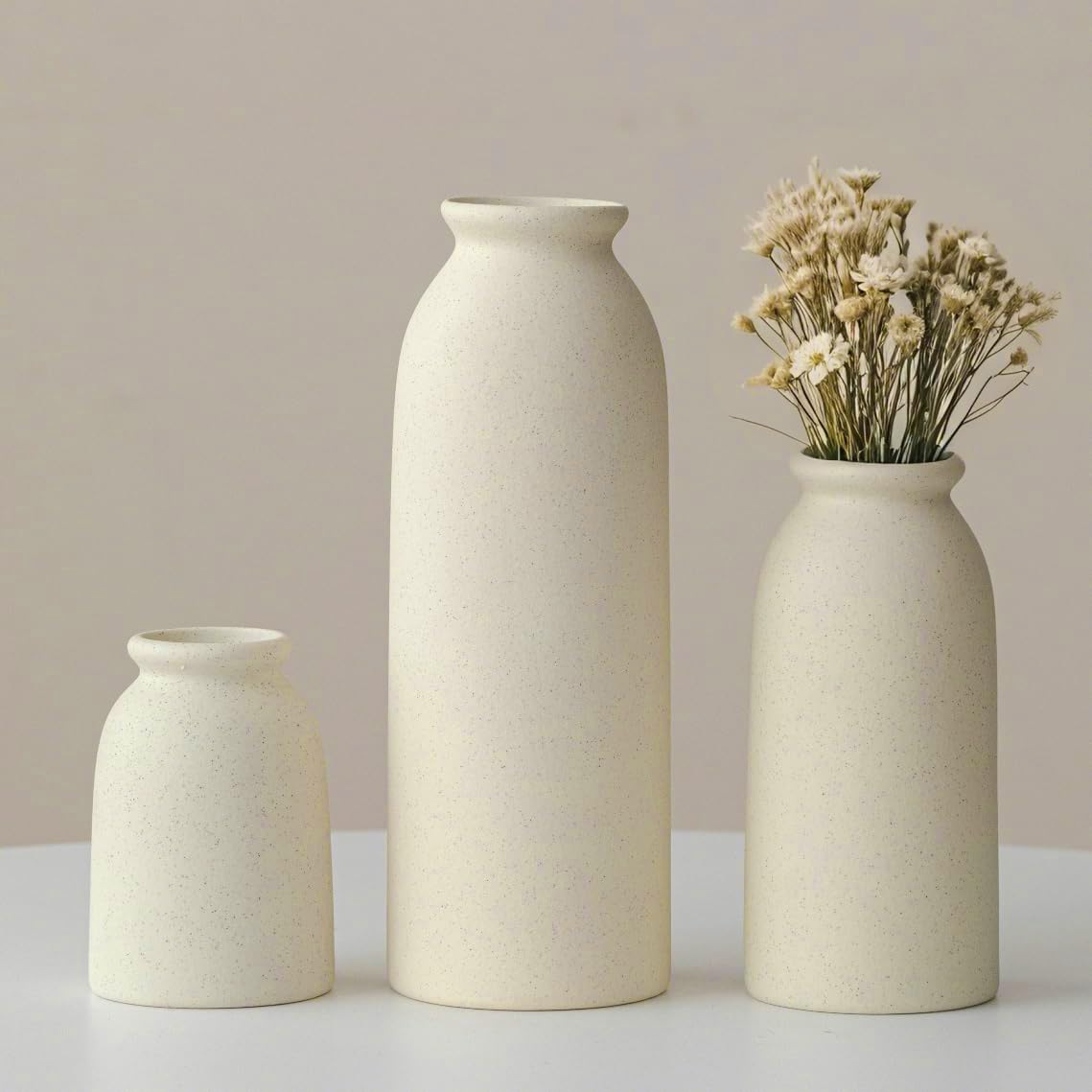Tinctotnic Ceramic Vase Set 3 - Distressed Beige Boho Style