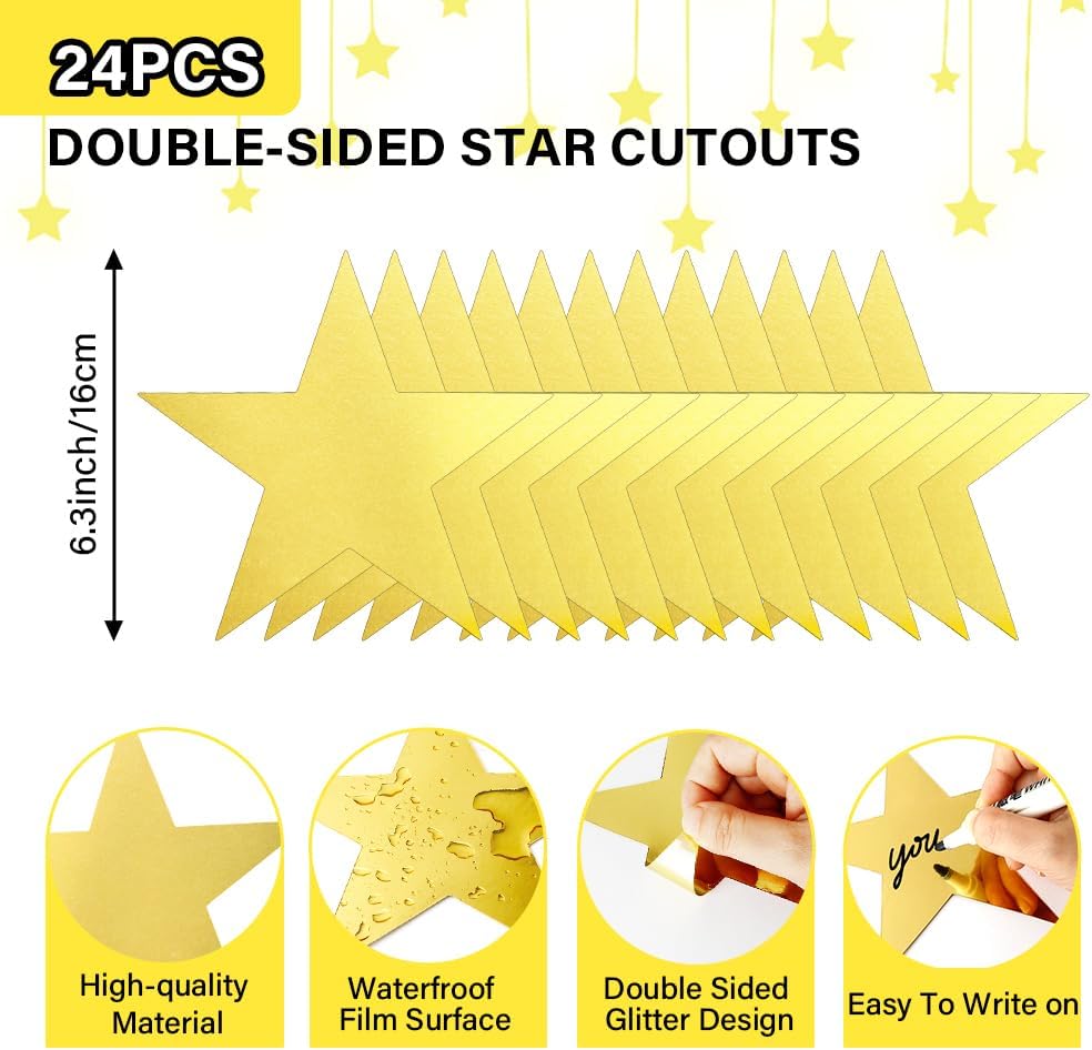 24PCS Gold Star Cutouts for Party Decorations