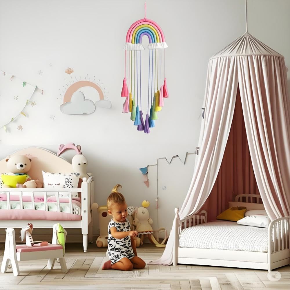 Honcas Rainbow Macrame Wall Hanging - Pink Tassel Decor