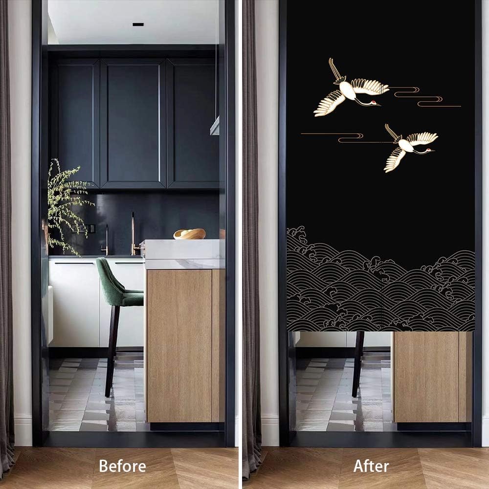 Ofat Home Japanese Door Curtain Dark Blue Red Crane Tapestries
