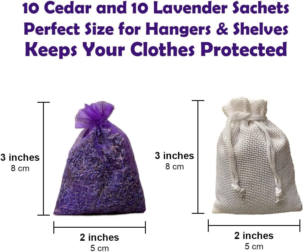 Cedar Chips and Lavender Sachets 20 Pack - Natural Home Fragrance