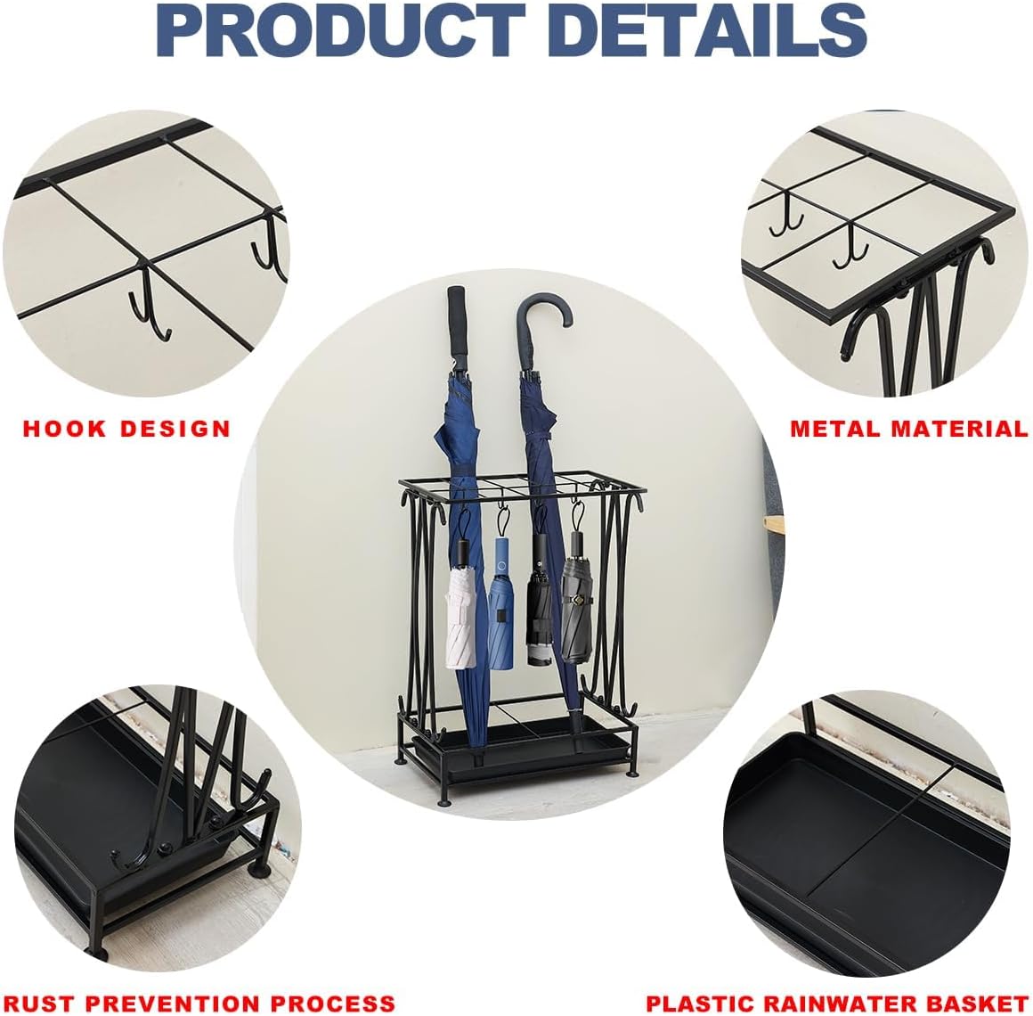 Black Metal Umbrella Stand Indoor Entryway