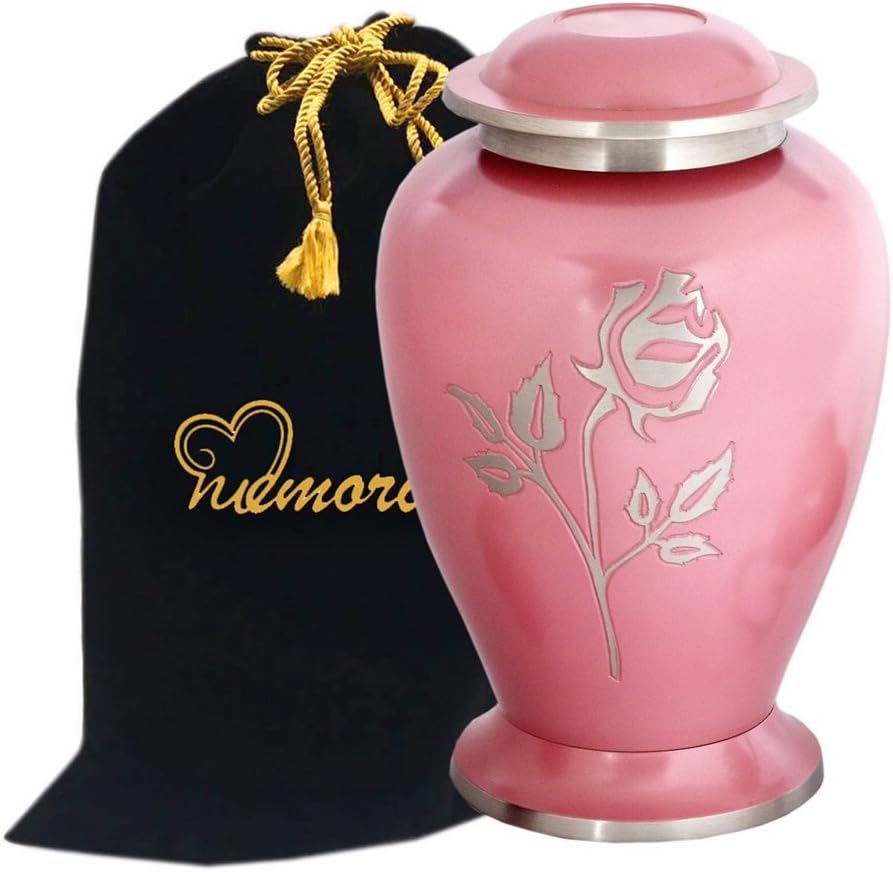 Memorials4u Pink Pearl Rose Brass Cremation Urn - Handcrafted Large Adult Ash Urn