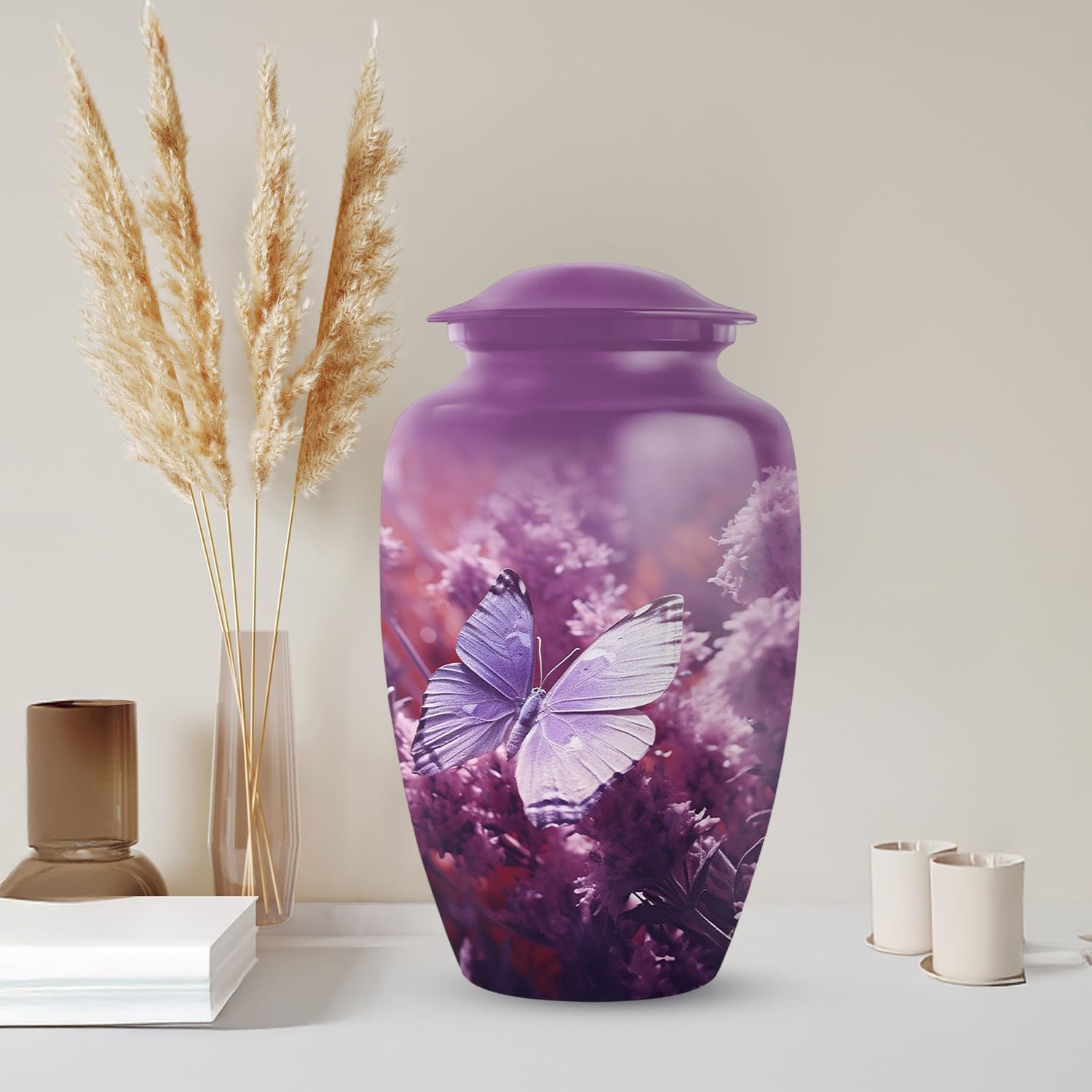 Purple Butterfly Cremation Urn - 10 Inch Large