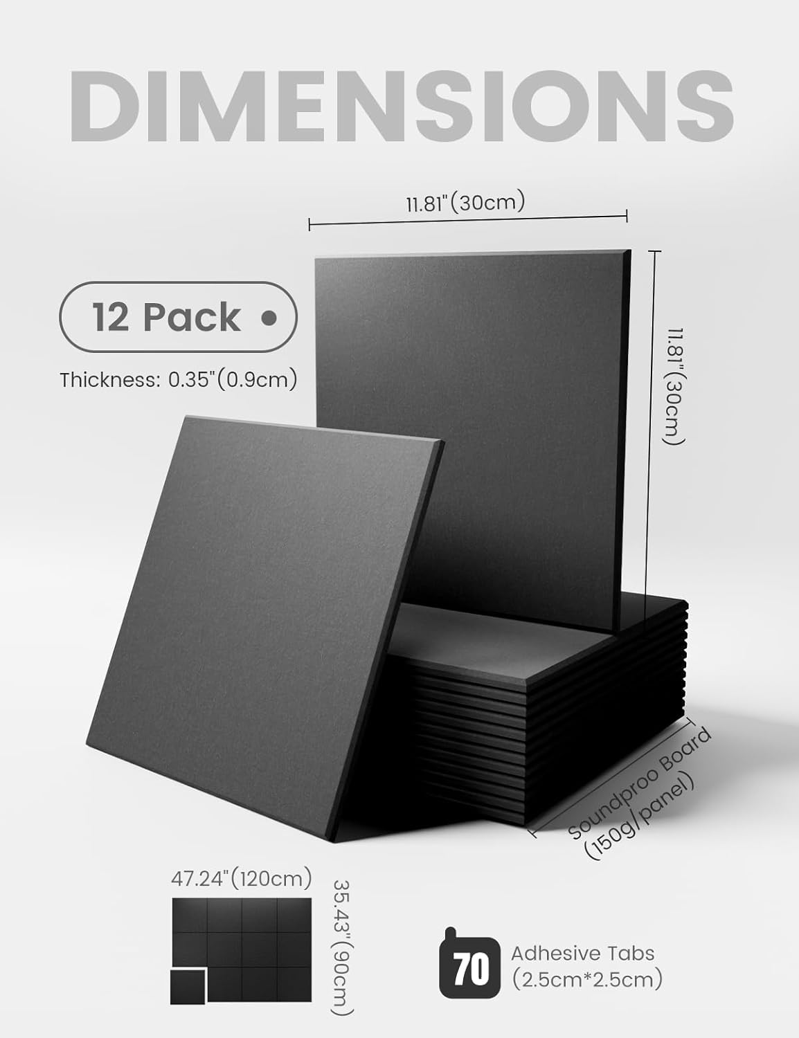 Black Felt Bulletin Board 48 x 36 12 Pack with 70 Removable Tabs