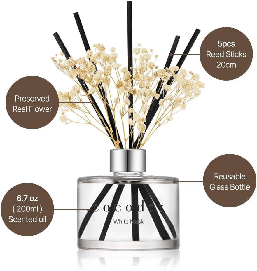 Cocodor Flower Reed Diffuser Set with White Jasmine Scent