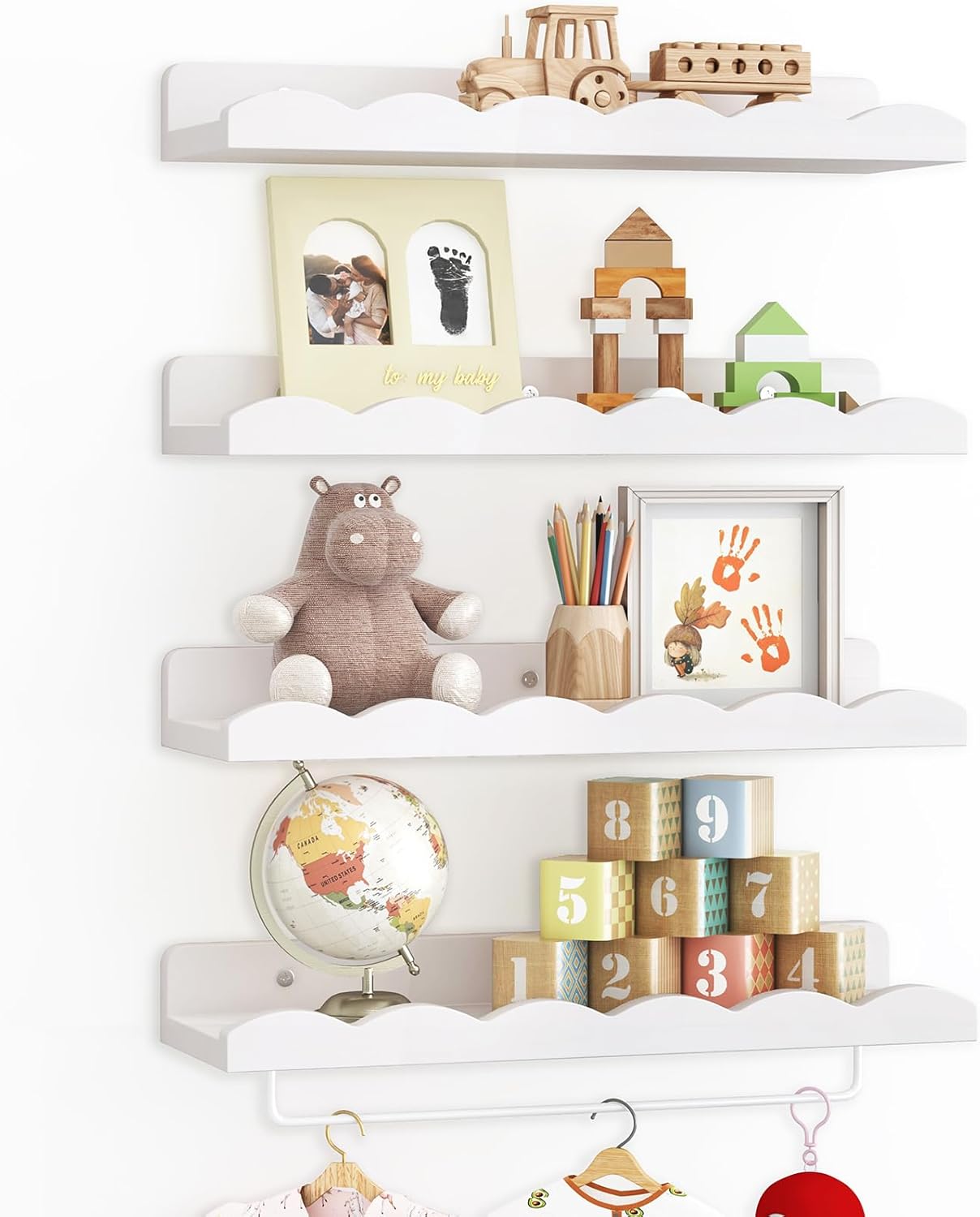 Fixwal Floating Bookshelves Set of 4 with Towel Rack White