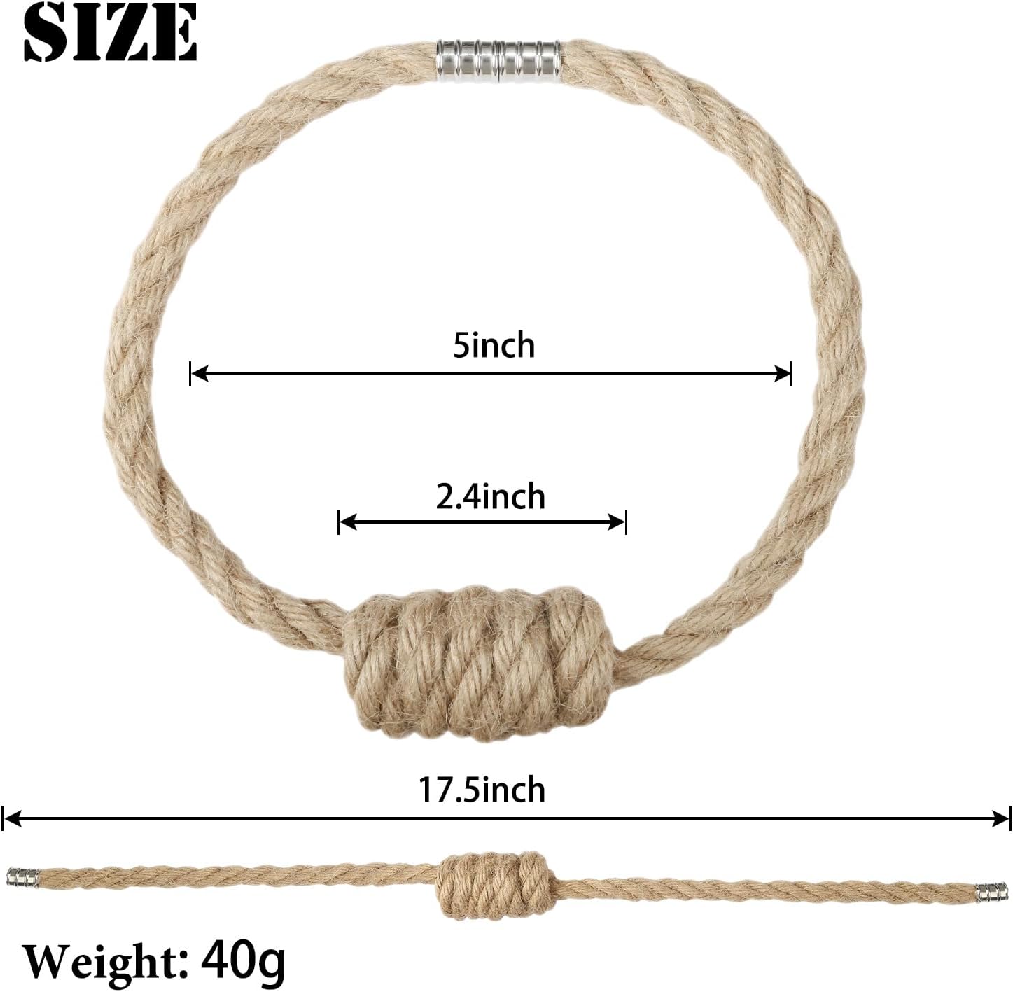 BEL AVENIR Magnetic Jute Curtain Tiebacks 2 Pack