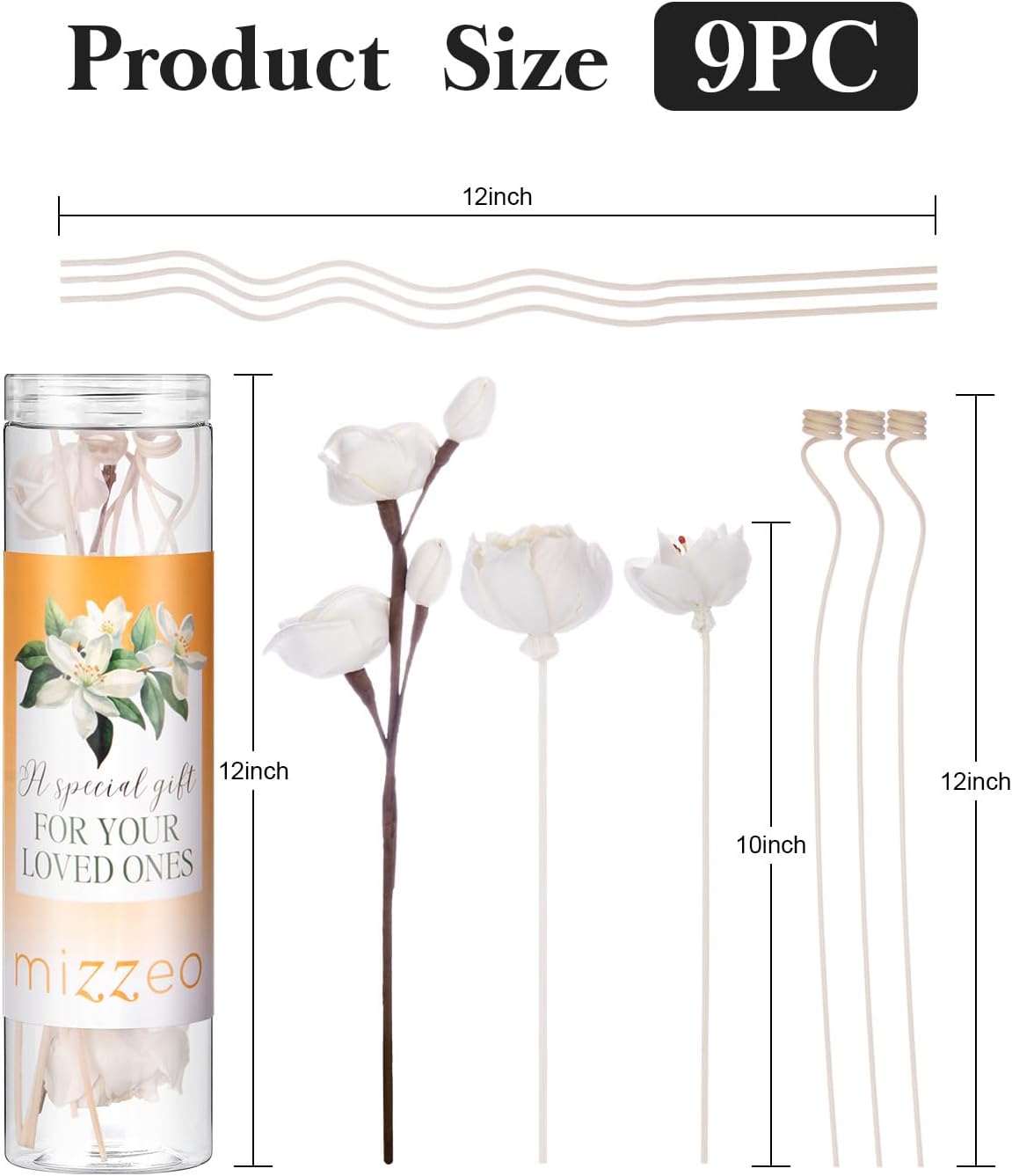 9 Pcs Reed Diffuser Sticks Set with Natural Rattan and Flower Designs