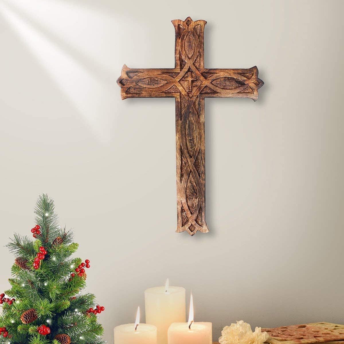 KSJONE 10 Inch Wooden Wall Hanging Cross Decor