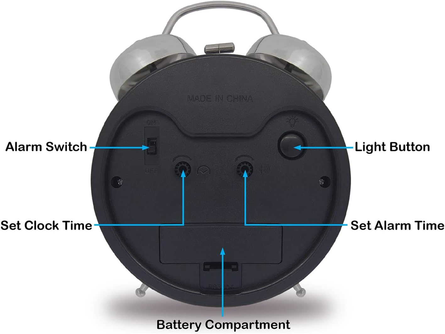 Loud Bell Alarm Clock with Night Light and Analog Display