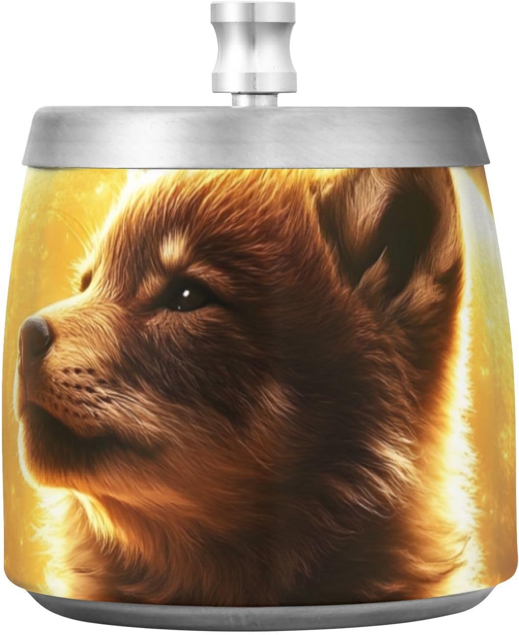 Golden Moon Wolf Print Stainless Steel Ashtray with Lid