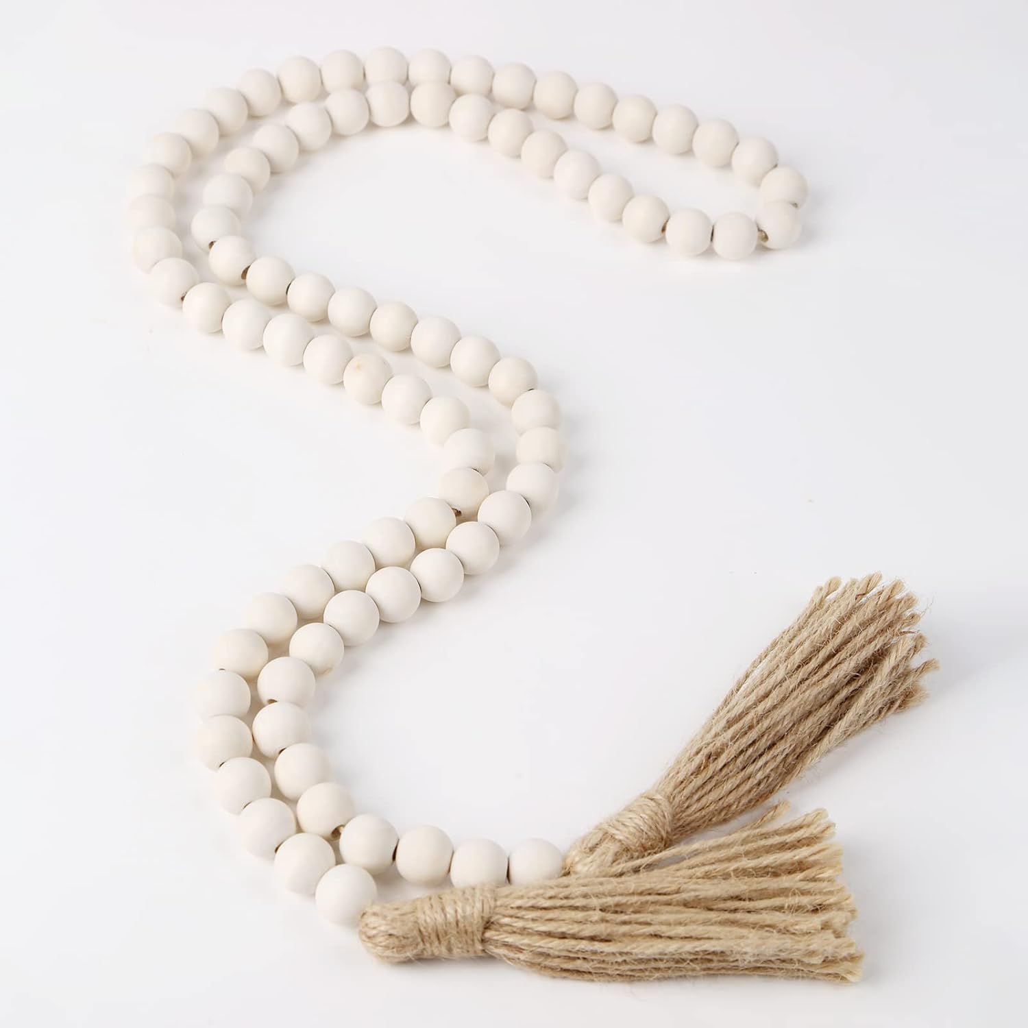 Farmhouse Beads 58 Inch Wood Garland with Tassels Rustic Decor