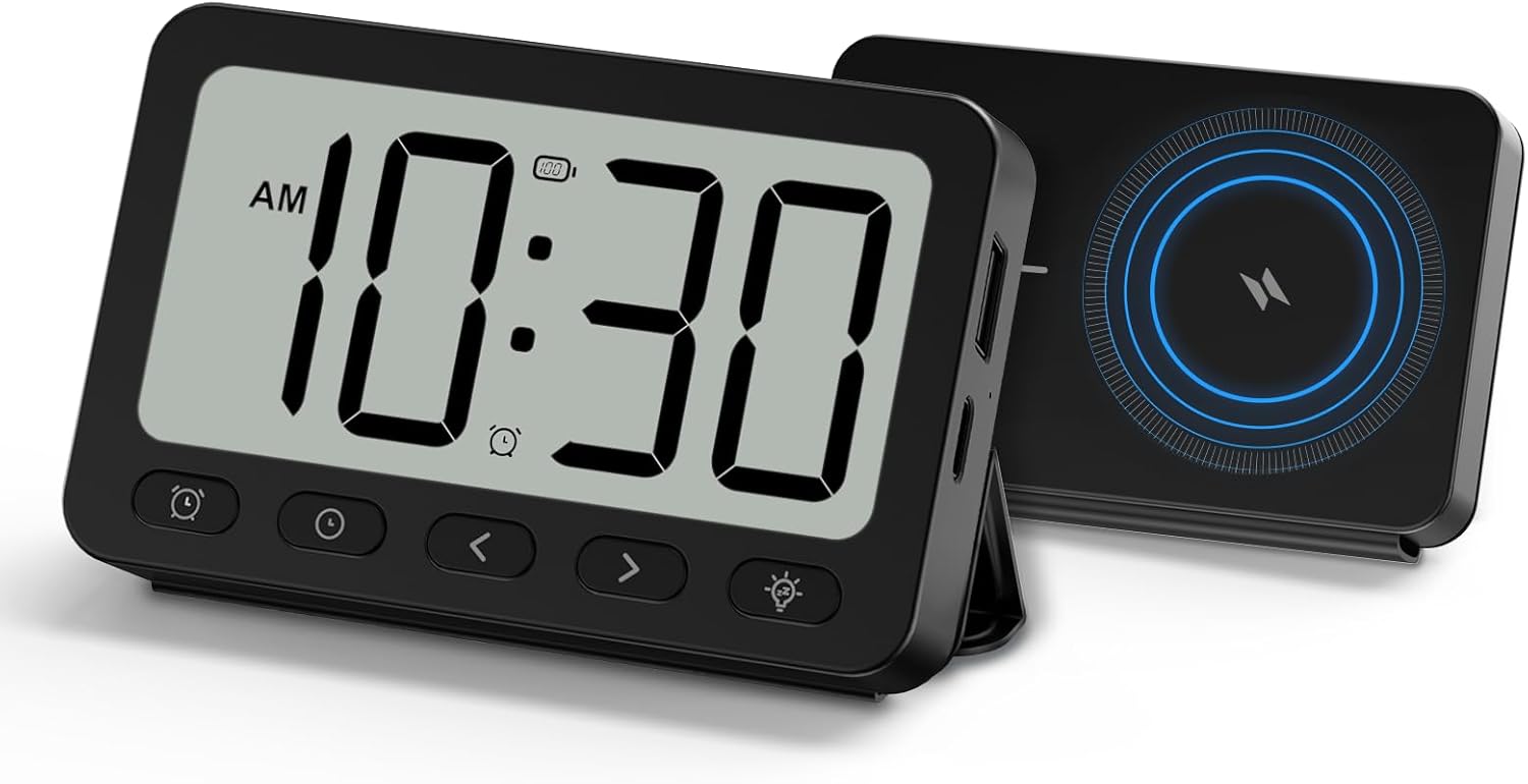 ANJANK Foldable LCD Travel Alarm Clock with 6000mAh Power Bank