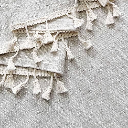 Boho Tassel Kitchen Curtains 2 Panels Natural 36 Inch Length