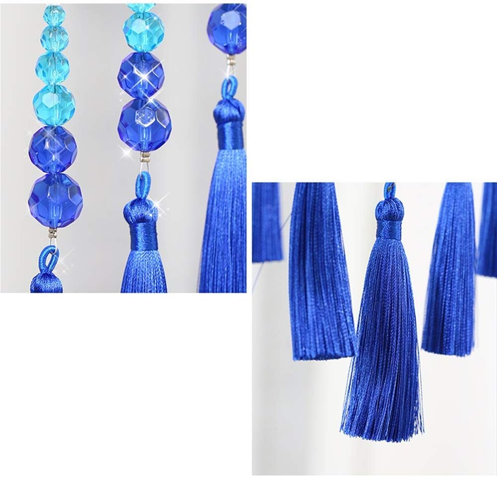OKUOKA 25 Strands Beaded Door Curtain Blue Tassel Crystal Partition