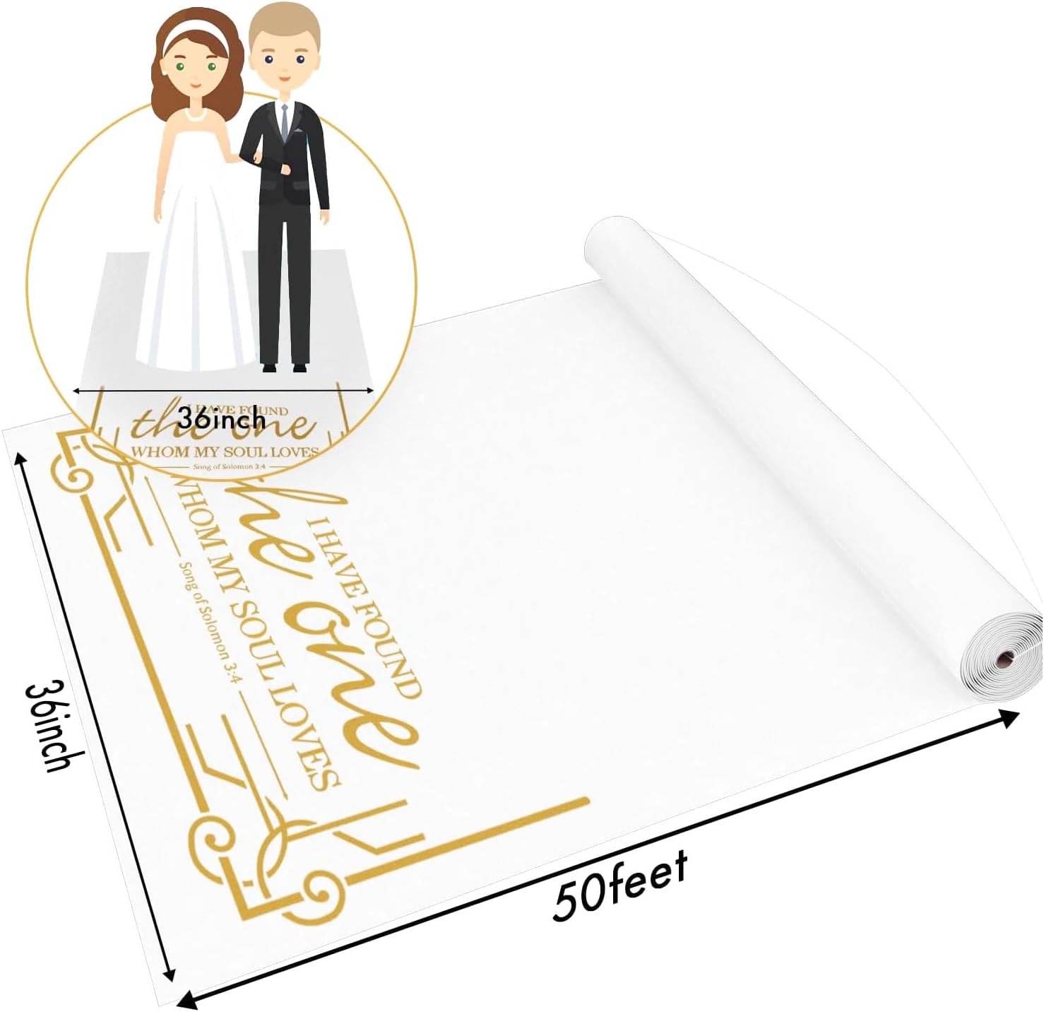 FrenzyBird Aisle Runner 3x50ft Wedding Carpet White Gold