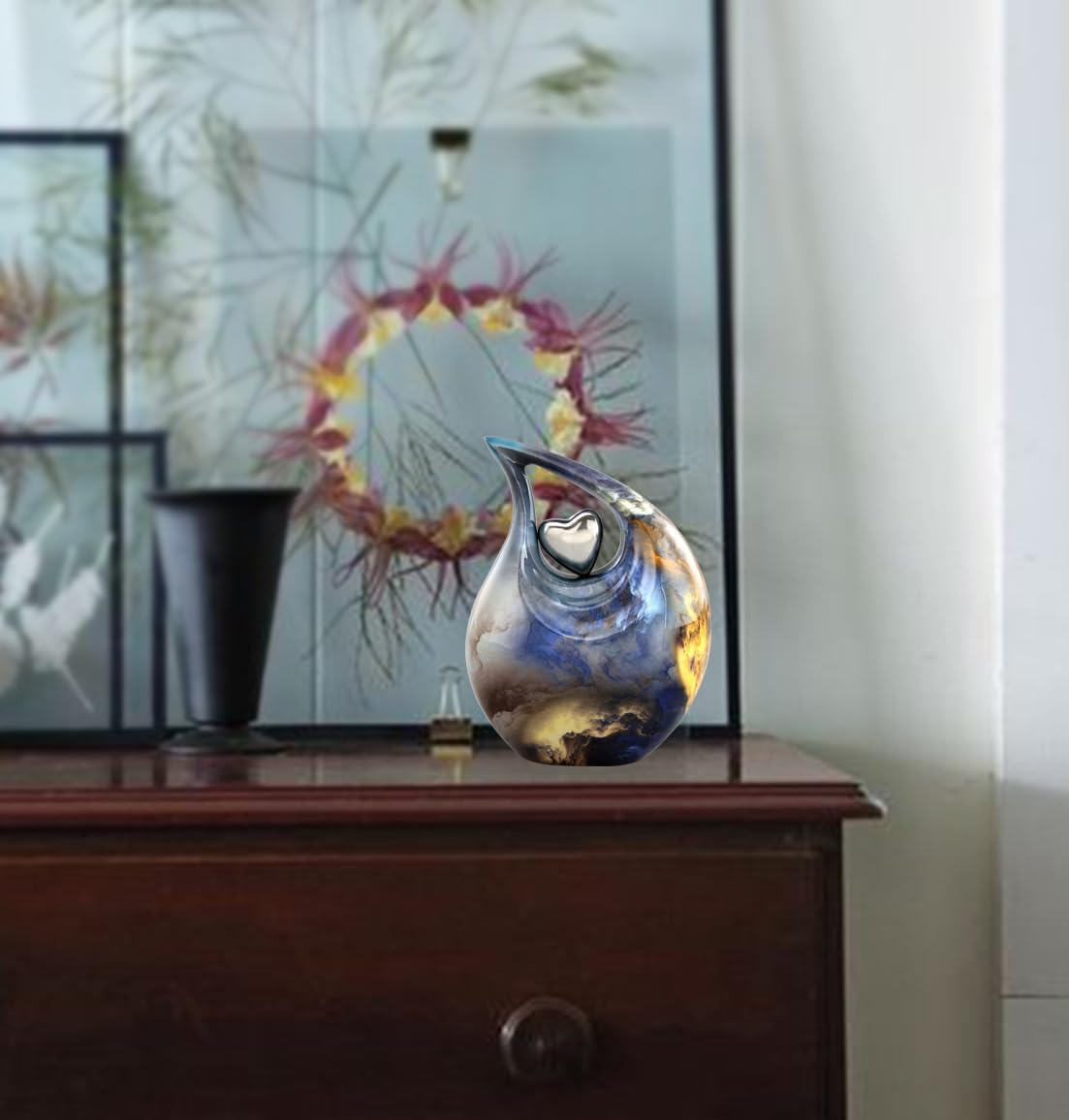 Teardrop Urn with Velvet Bag - Blue Fire Design