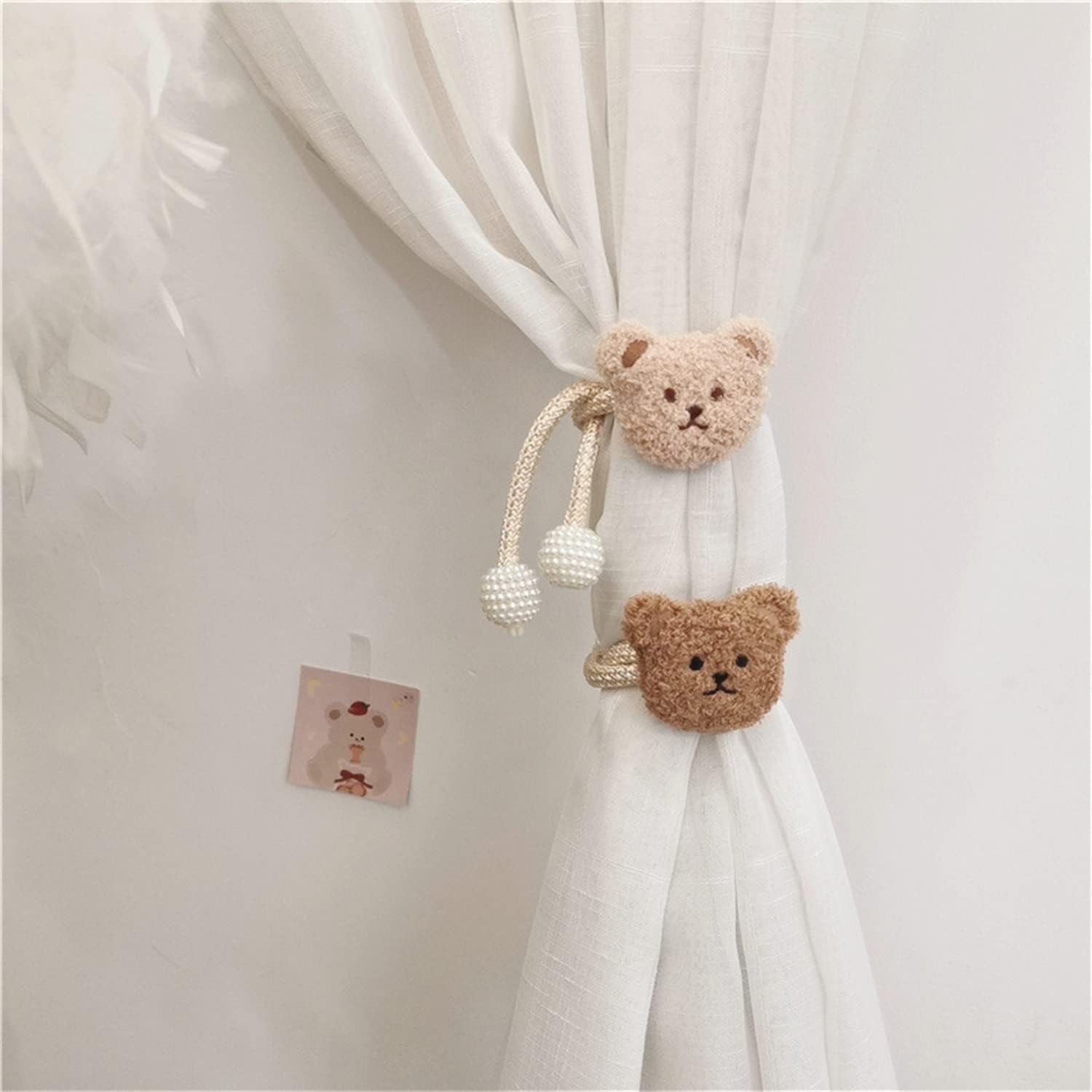 2 Pack Cartoon Bear Curtain Ties Plush Design White