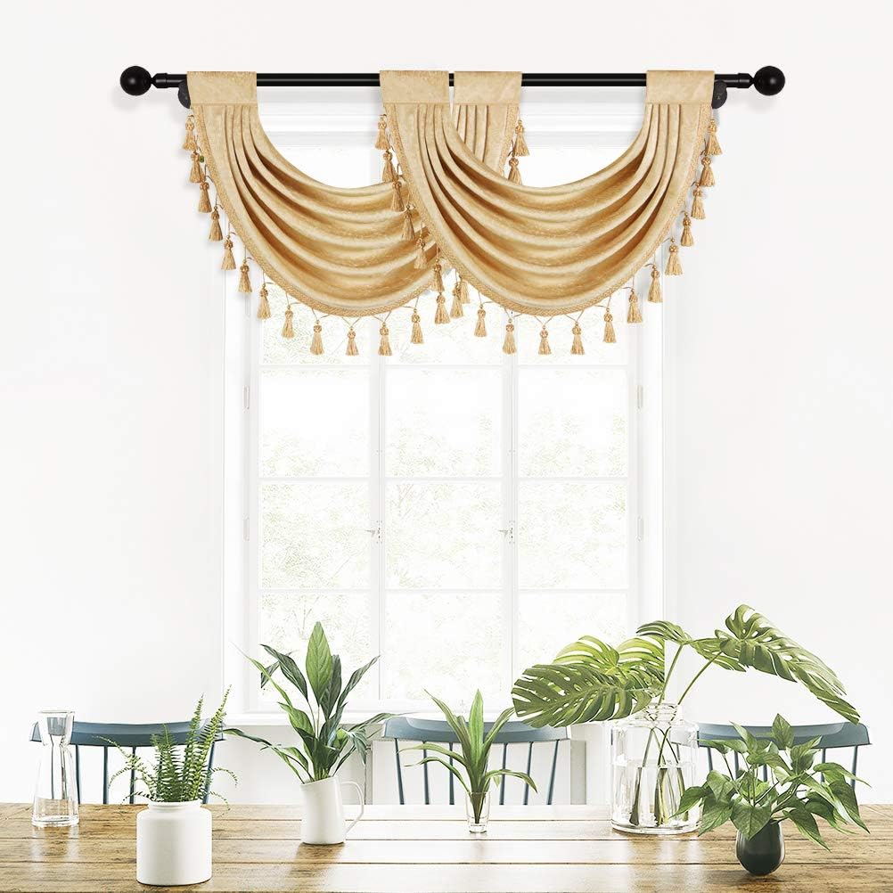 ELKCA Thick Chenille Valances Set of 2 for Living Room and Kitchen