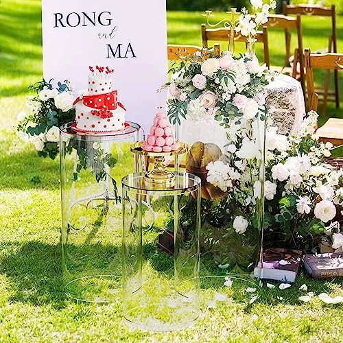 Wokceer 3Pcs Clear Cylinder Pedestal Stand for Party
