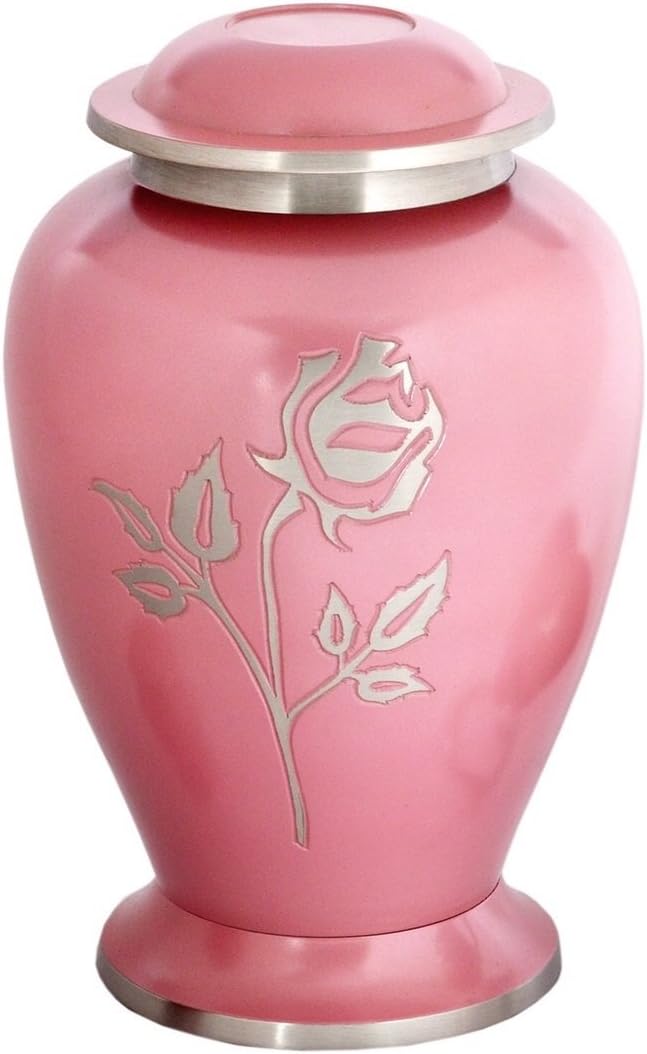 Memorials4u Pink Pearl Rose Brass Cremation Urn - Handcrafted Large Adult Ash Urn