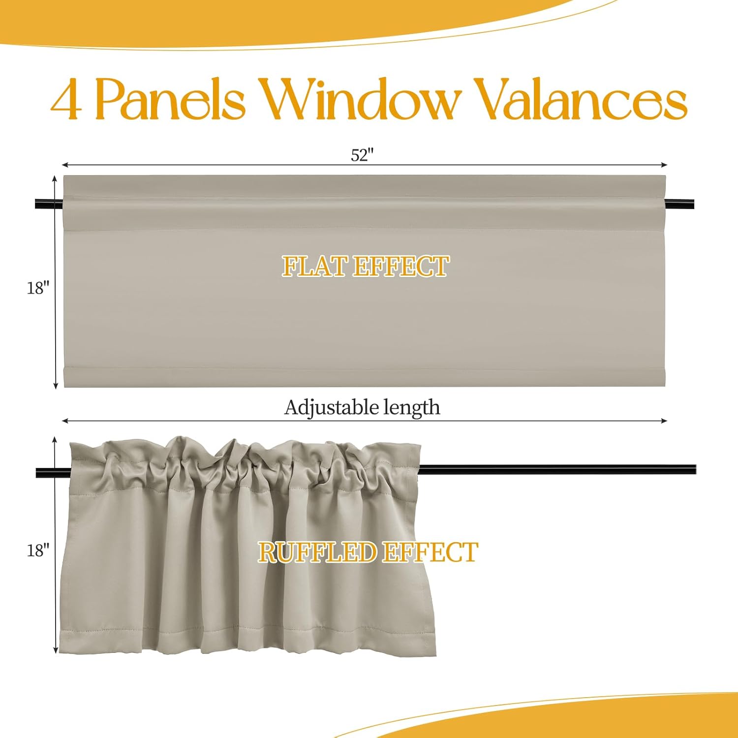 4 Panels Blackout Curtain Valances for Windows