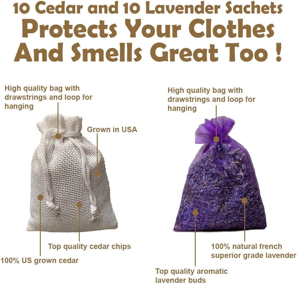 Cedar Chips and Lavender Sachets 20 Pack - Natural Home Fragrance