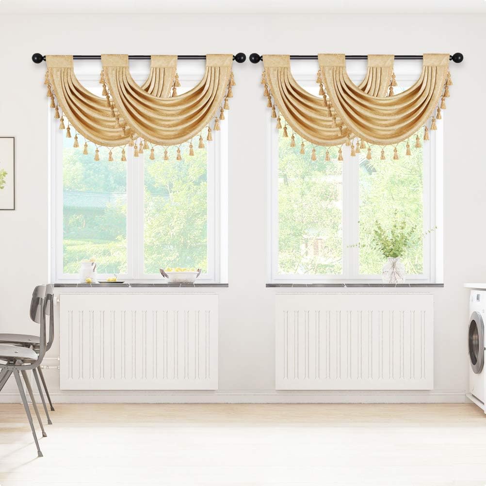 ELKCA Thick Chenille Valances Set of 2 for Living Room and Kitchen