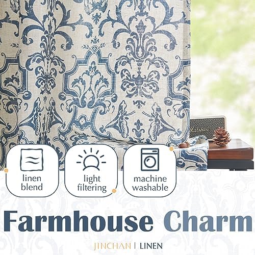 Jinchan Linen Valance Curtain 45 Inch Slate Blue