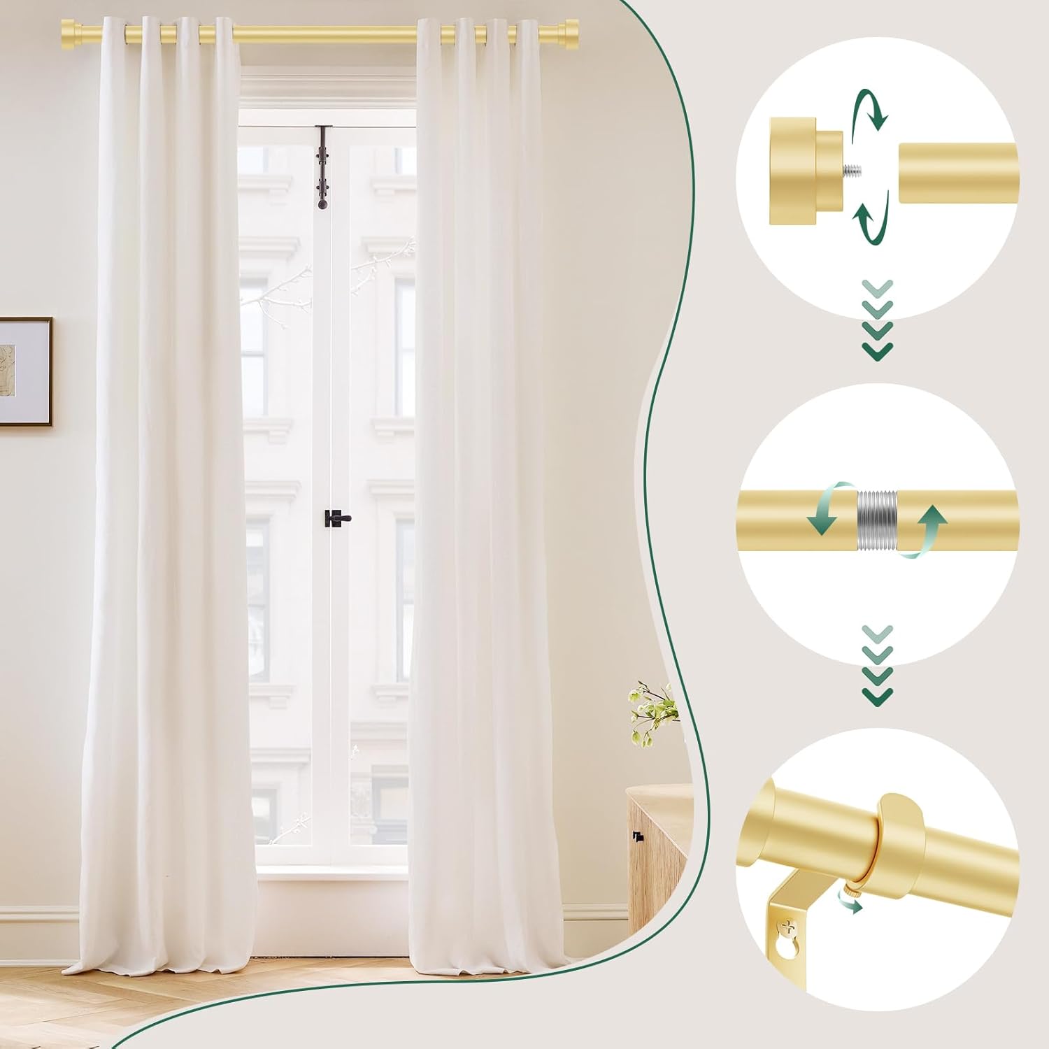 HEI DEAR Gold Curtain Rods 72-144 Inch