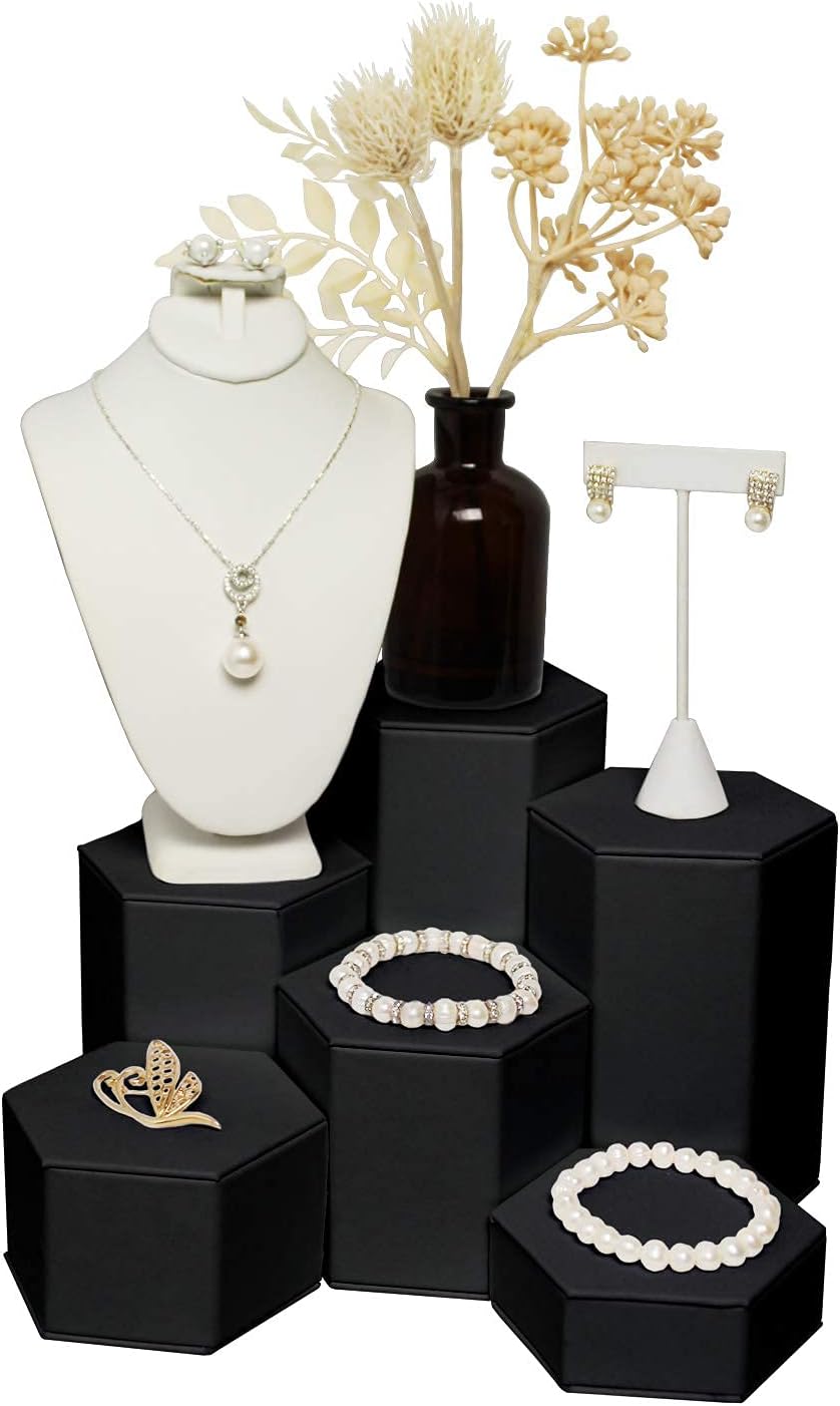MOOCA Black Leatherette Jewelry Riser Set 6 Pcs
