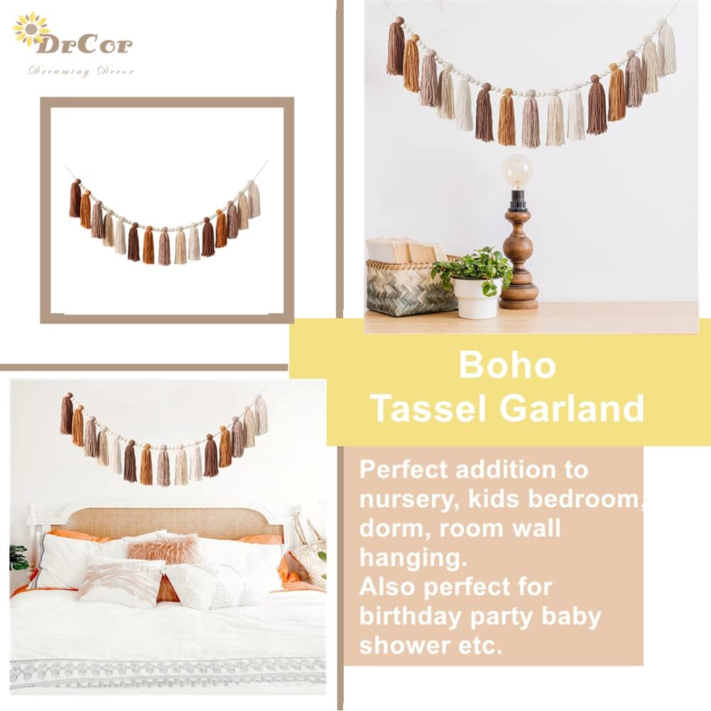 DrCor Boho Tassel Garland - Terracotta Rainbow Wall Decor