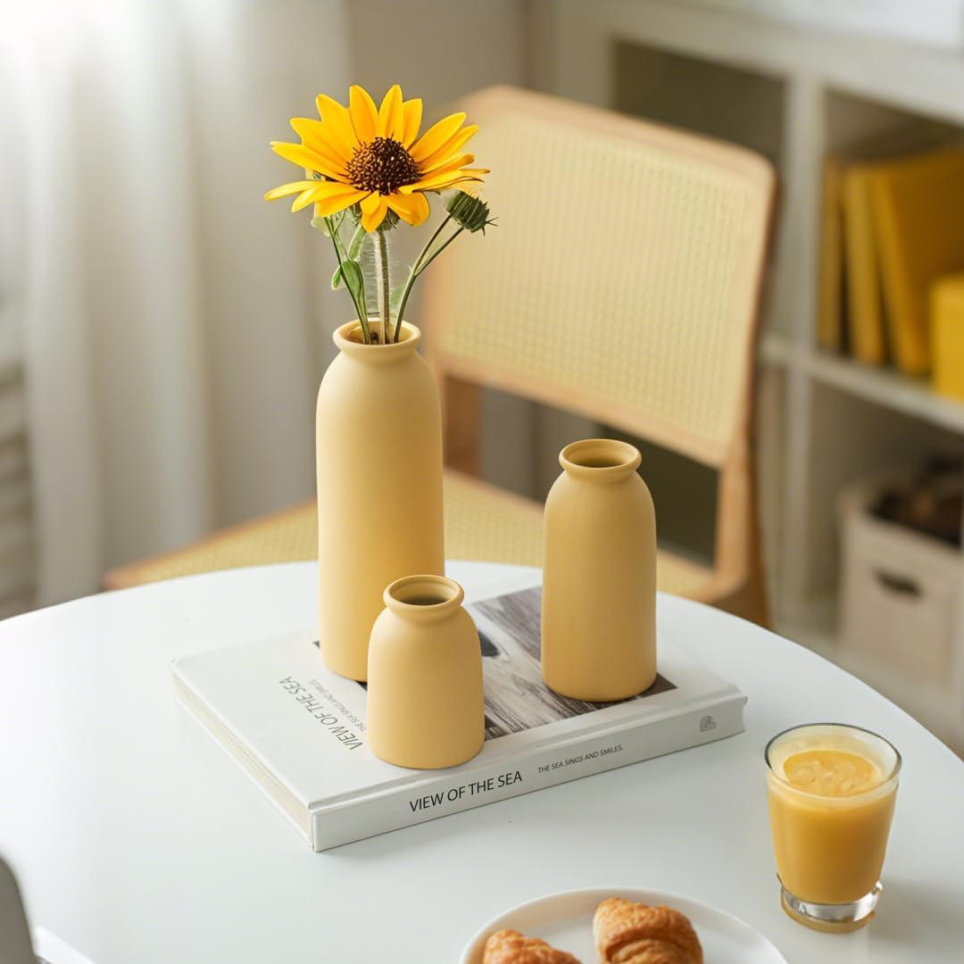 TINCTOTNIC Ceramic Vase Set 3 Distressed Yellow