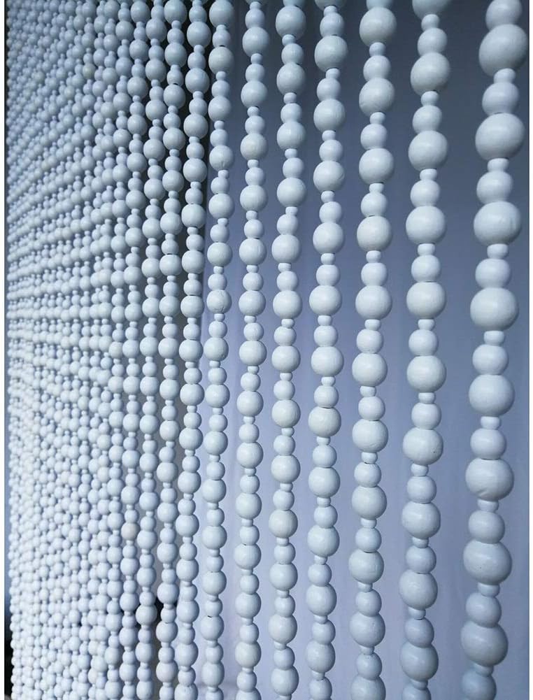 OKUOKA White Wood Beaded Door Curtain - 23 Strands