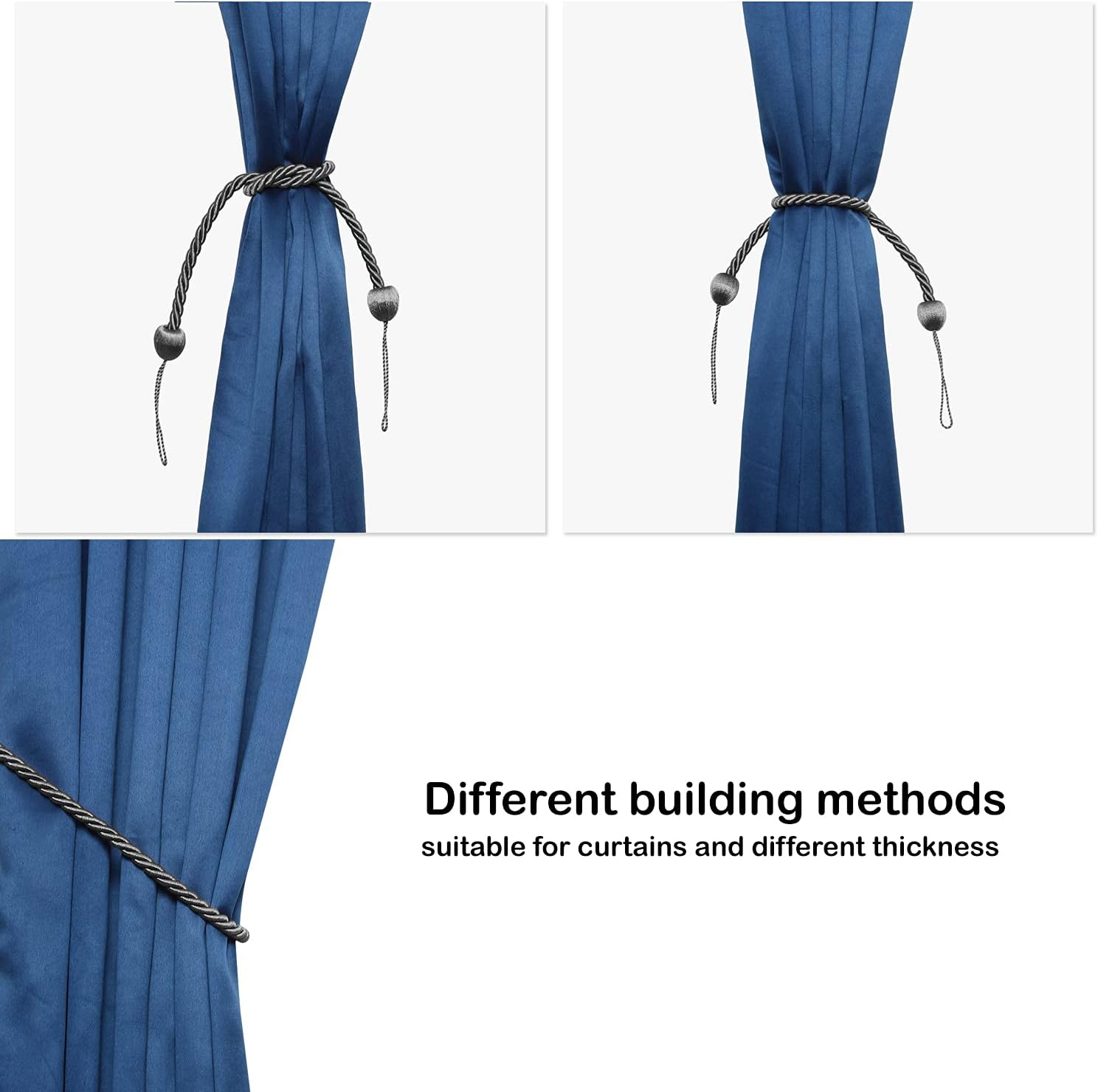 2 Pack Charcoal Polyester Curtain Tiebacks