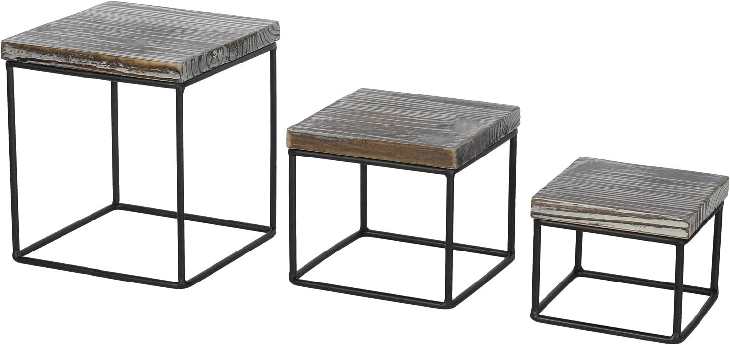 MyGift Rustic Torched Wood Cupcake Stand Risers Set