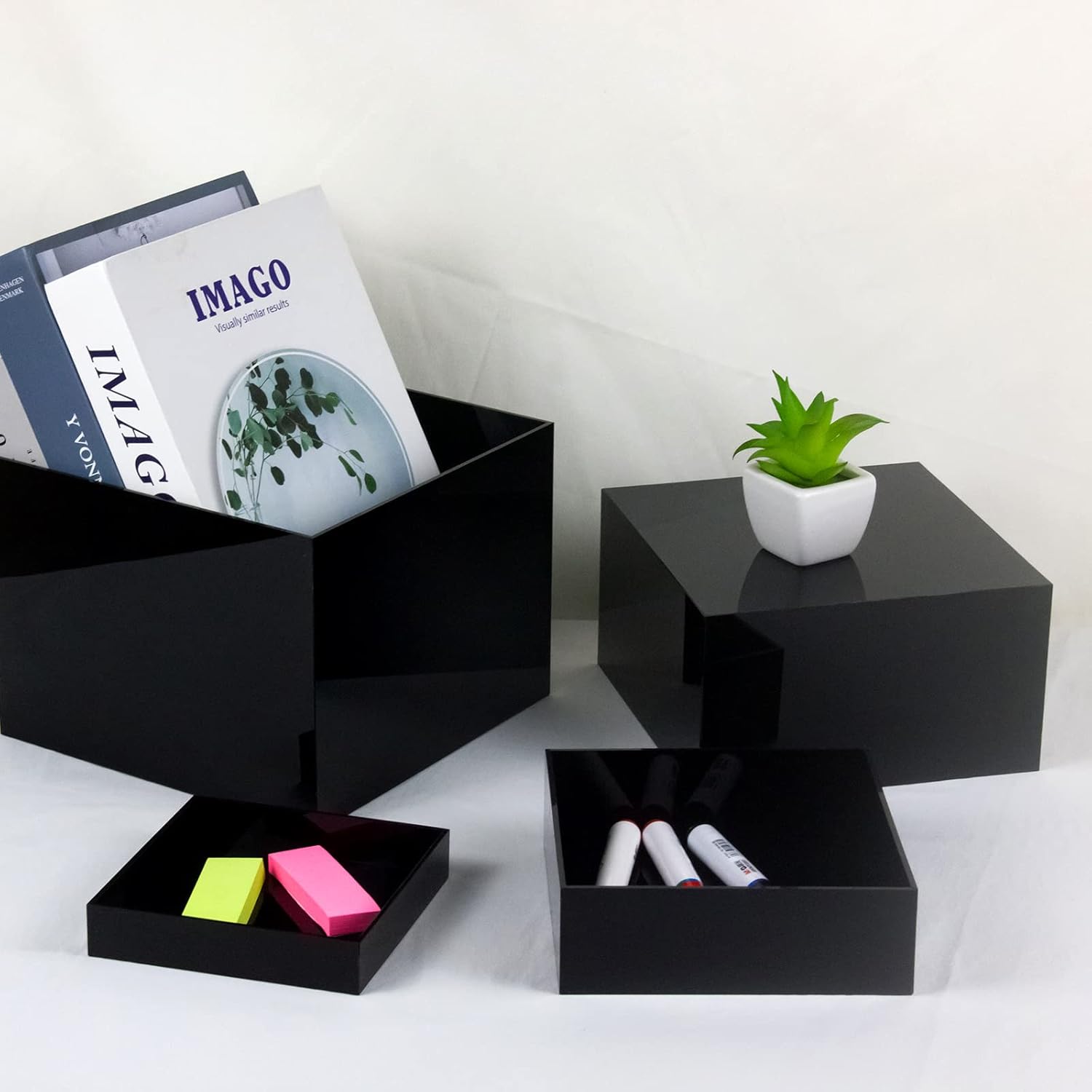 Acrylic Cube Display Boxes Pedestals Black Stackable