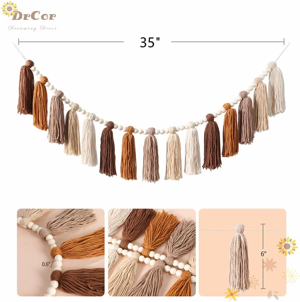 DrCor Boho Tassel Garland - Terracotta Rainbow Wall Decor