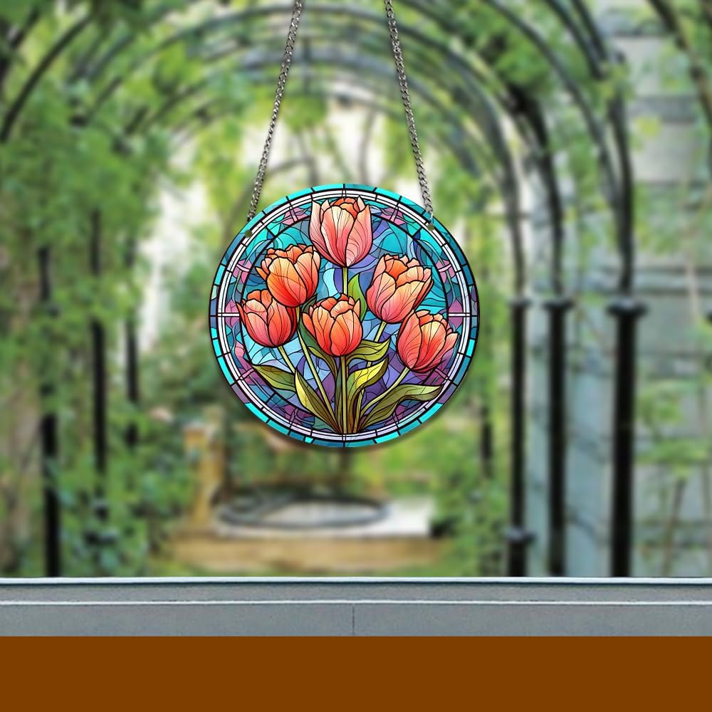 HOTIYOK Red Tulips Flower Acrylic Window Decor