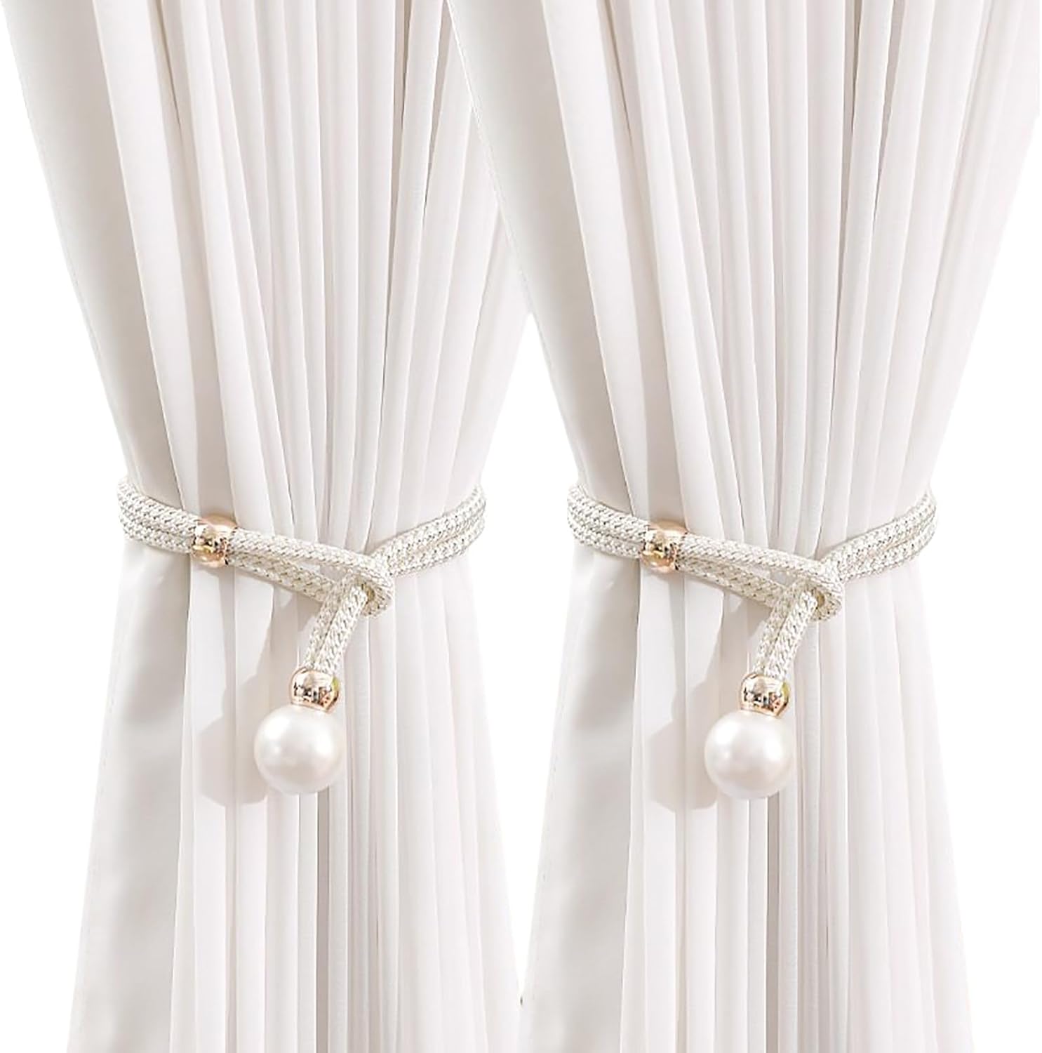 2 Pack Handmade Curtain Tiebacks with Rope White