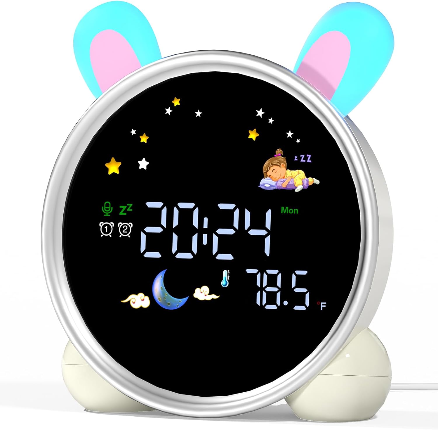 Kids Alarm Clock with Night Light and Sleep Training Rabbit