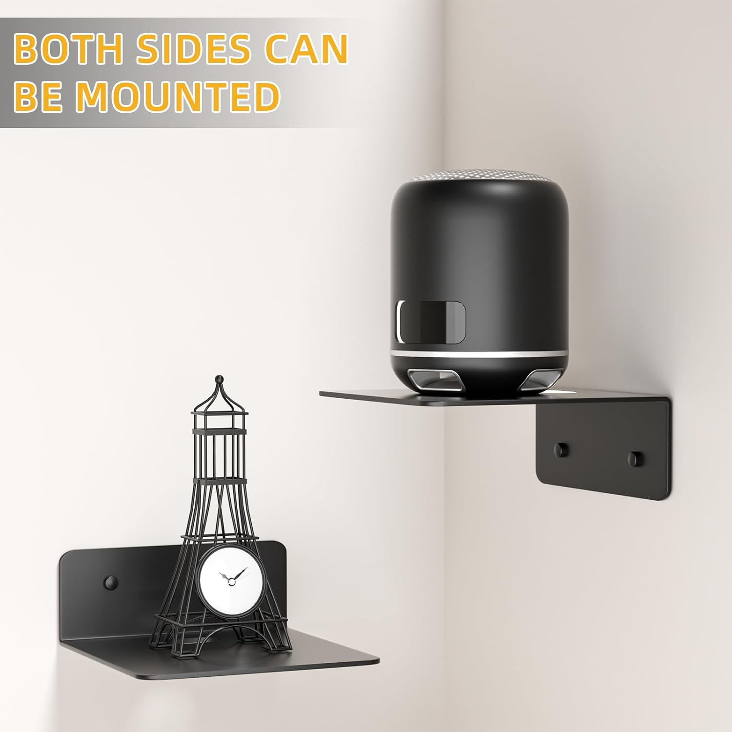 Small Floating Wall Shelves Set of 2 - Adhesive and Screw Mount Matte Black