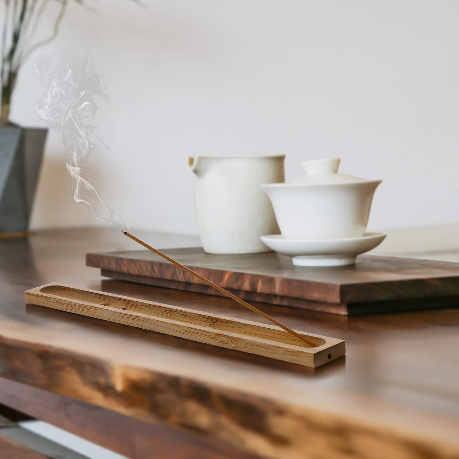 2 Pieces Natural Bamboo Incense Stick Holder with Ash Catcher