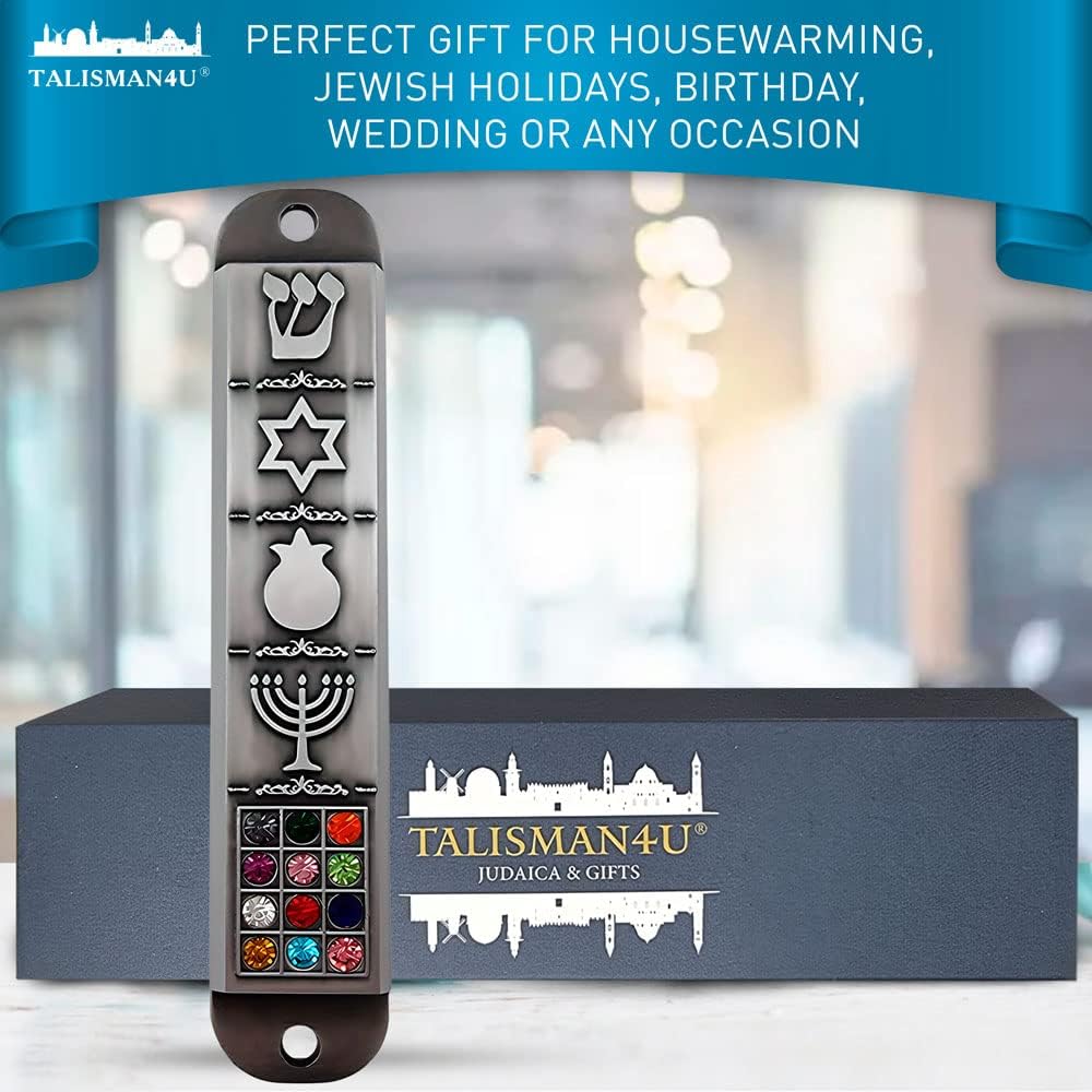 Pewter Mezuzah Case with Scroll and 3D Star of David