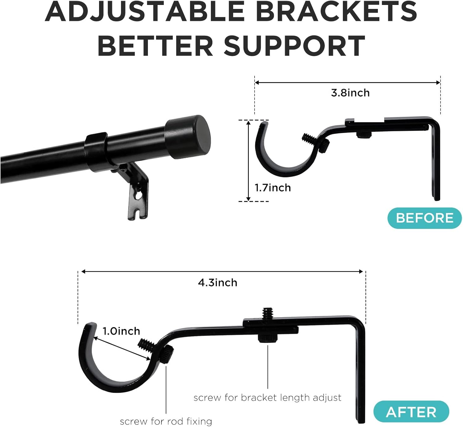 Joydeco Adjustable Curtain Rods 32-120 Inches 1 Inch Diameter