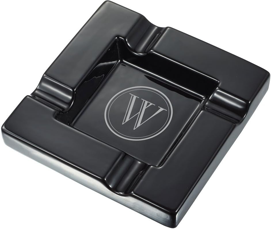 Visol Ren Black Ceramic Cigar Ashtray with Initial Engraving
