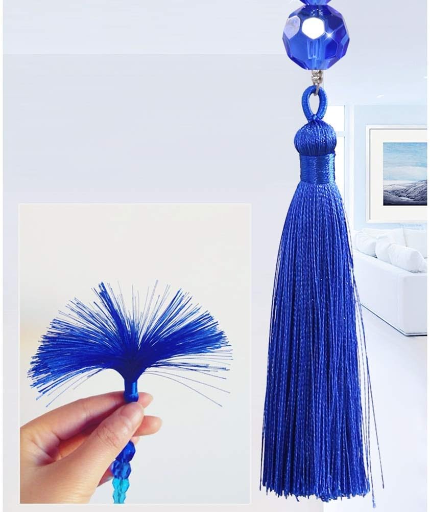 OKUOKA 25 Strands Beaded Door Curtain Blue Tassel Crystal Partition