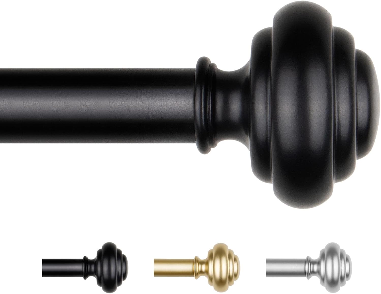 KAMANINA Adjustable Heavy Duty Curtain Rods Black 32-120 Inch Set