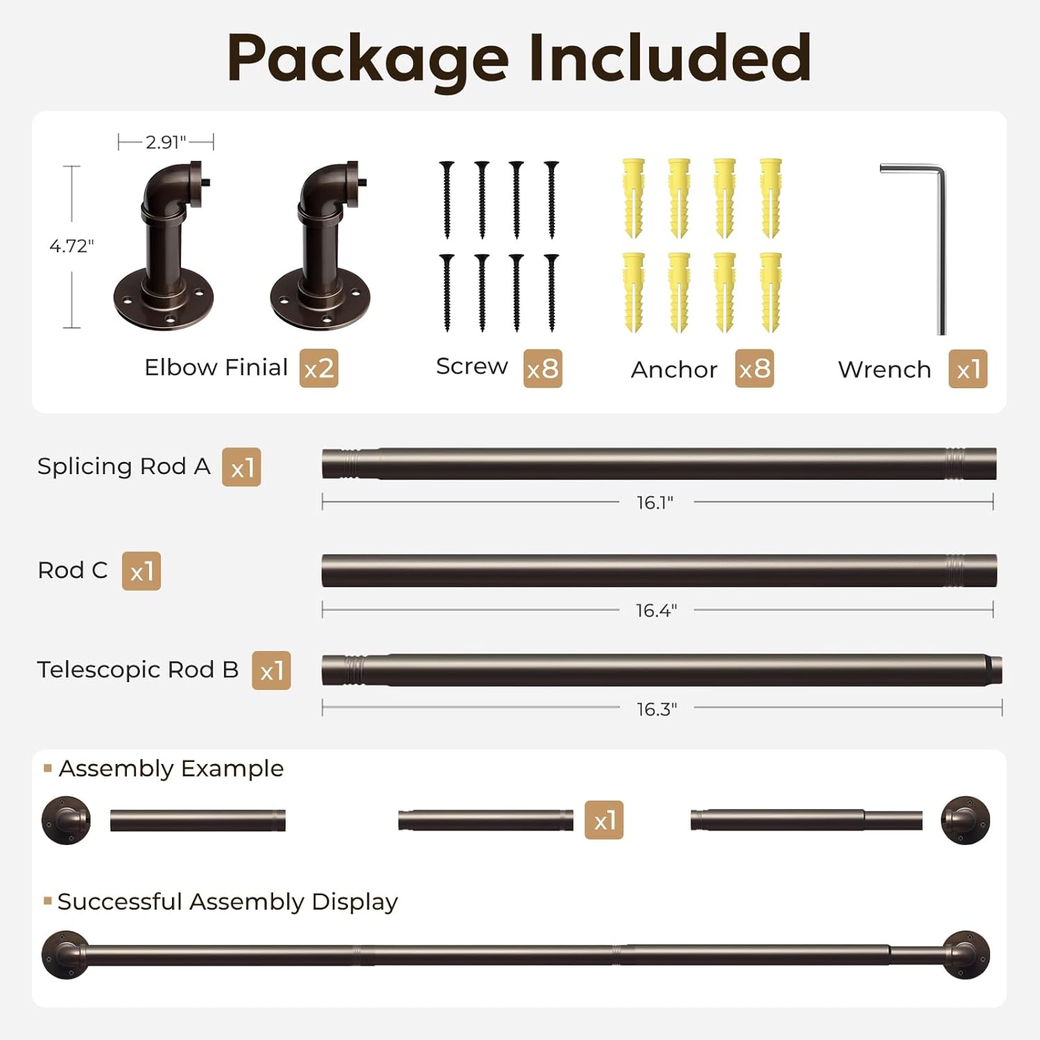 Zeerobee 1 Inch Curtain Rods for Windows 32 to 48 Antique Bronze
